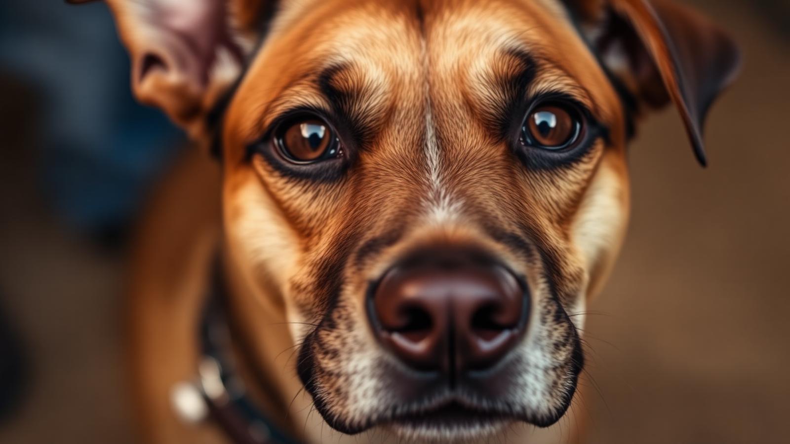 Geredde hond kijkt in de camera